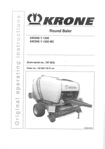 Krone Round Baler V1500 V1500MC Operators Manual