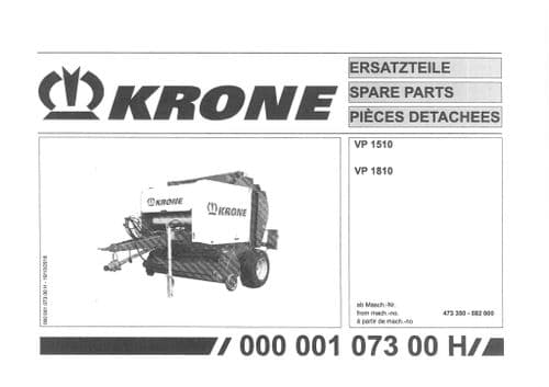 Krone Round Baler VP1510 VP1810  -  Parts Manual - 1510 1810