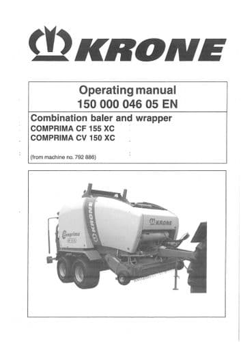 Krone Round Baler & Wrapper Comprima CF155XC & CV150XC  Operators Manual CF 155 150 XC