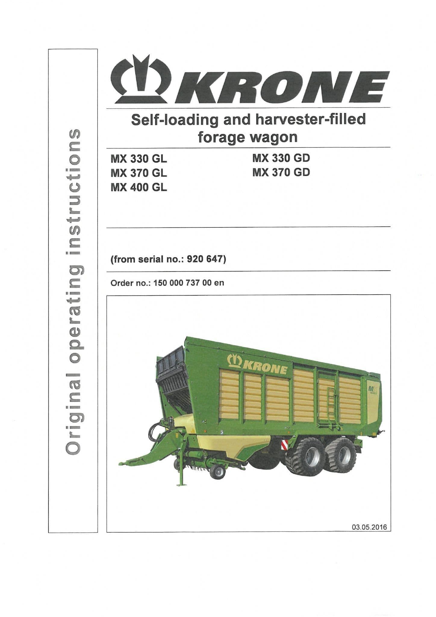Krone Self Loading & Harvest Filled Forage Wagon MX 330 370 400 GL - MX ...