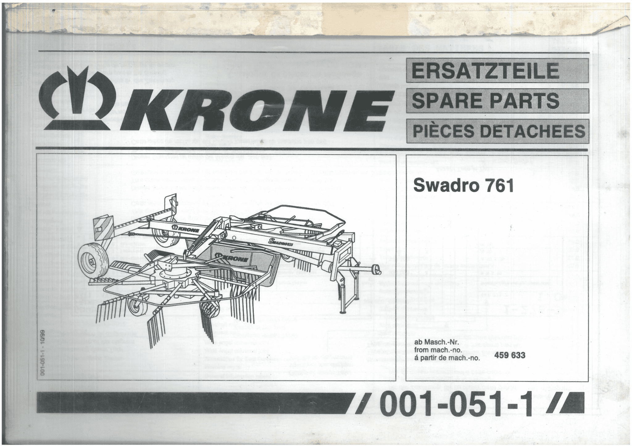 Krone Swadro 761 Twin Rotor Rake Parts Manual