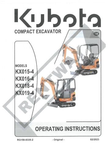 Kubota Compact Excavator KX015-4 KX016-4 KX018-4 KX019-4 Operators Manual 2023