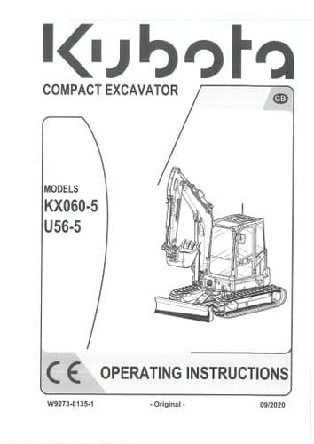 Kubota Compact Excavator KX060-5 & U56-5 Operators Manual