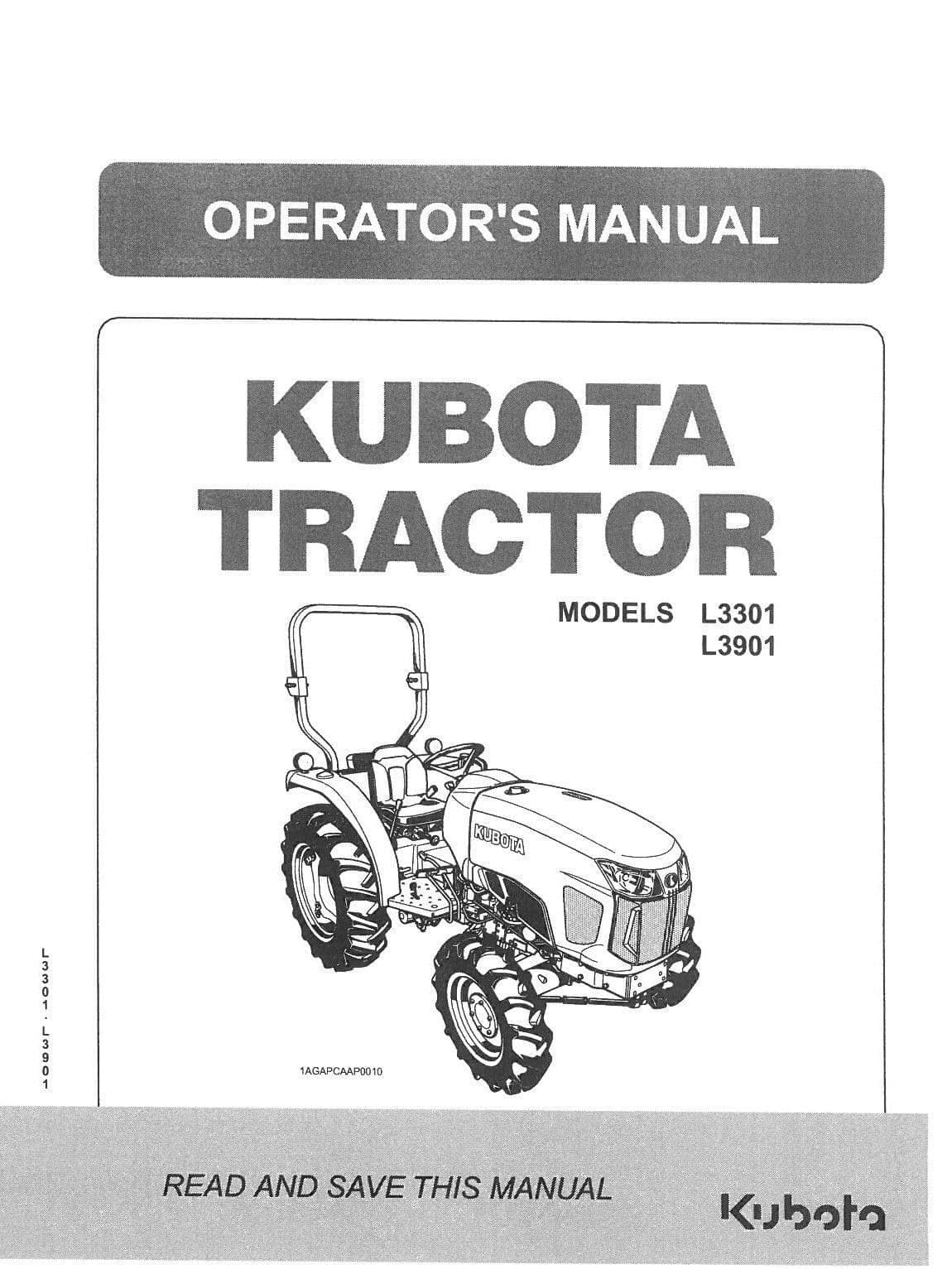 Kubota Compact Utility Tractor L3301 L3901 Operators Manual