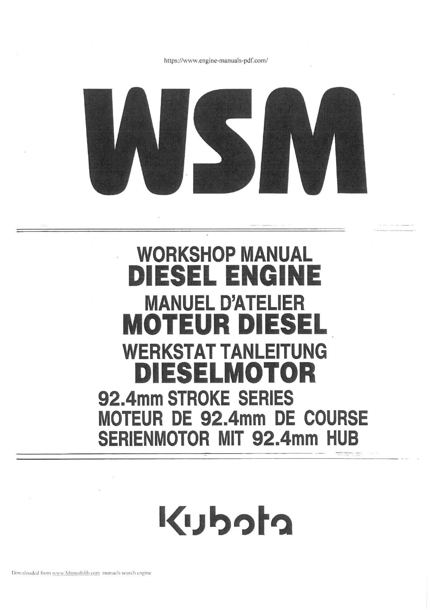 Kubota Diesel Engine F2803-BE D1703-BE V1903-B Workshop