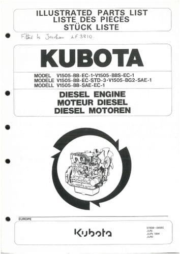 Kubota Diesel Engine V1505-BB-EC-1 V1505-BBS-EC-1  V1505-BB-EC-STD-3 Parts Manual