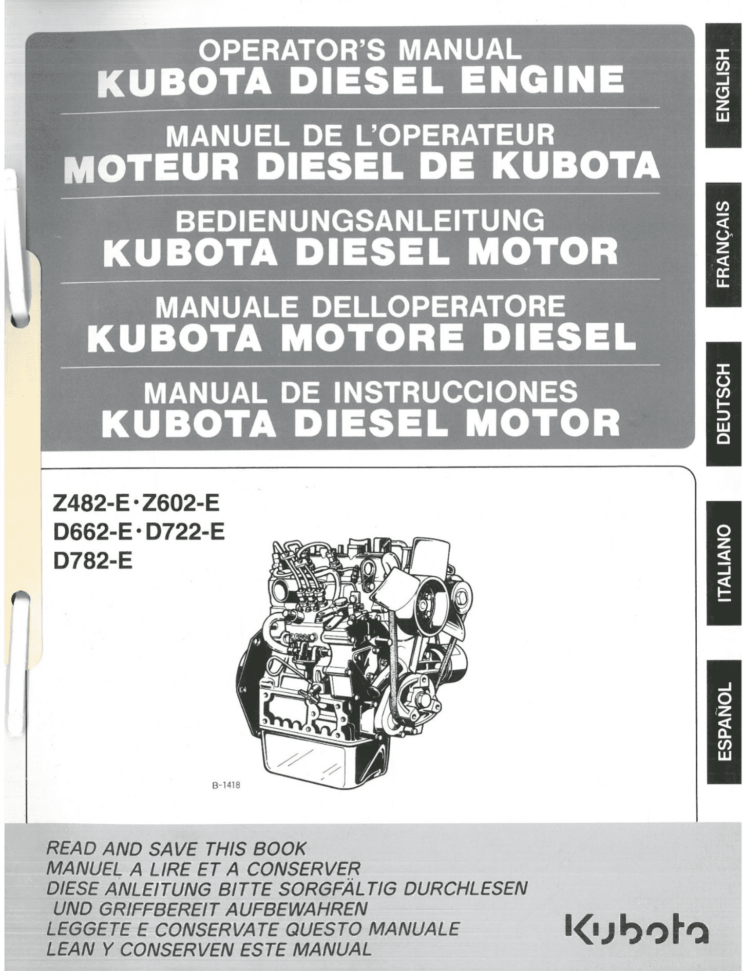 Diesel Engine Handbook Kubota Diesel Engine Z482-E Z602-E D662-E D722-E D782-E Operators Manual