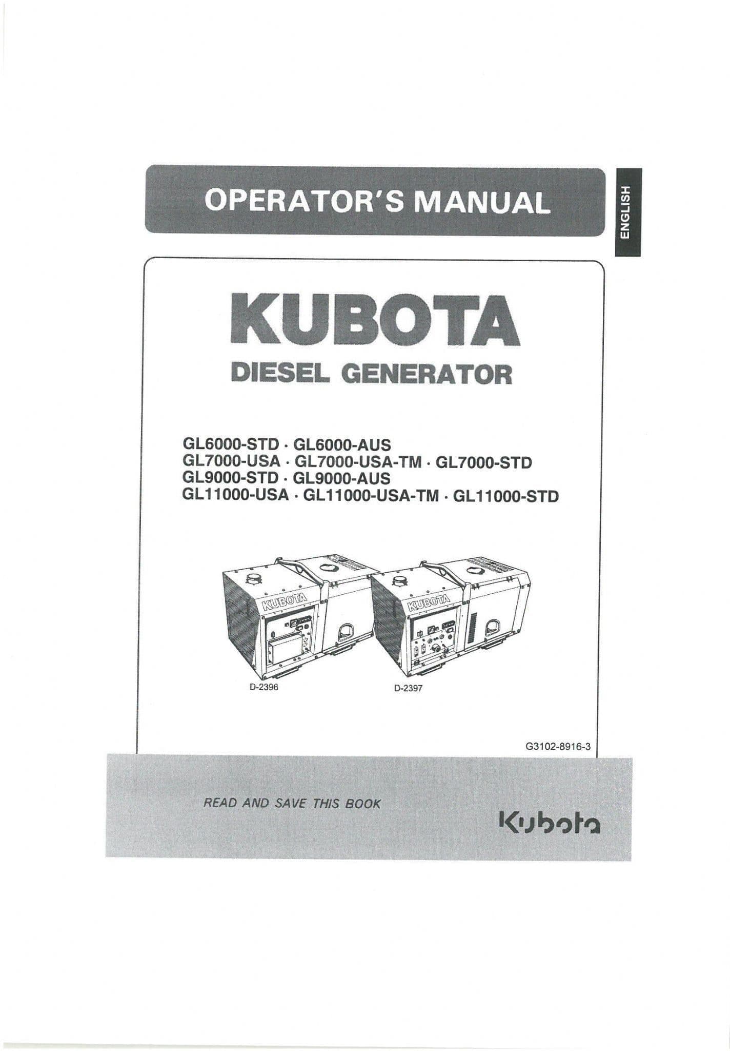 Kubota Diesel Generator GL9000STD GL9000AUS GL11000USATM GL11000