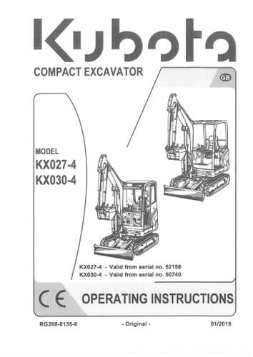Kubota Excavator KX027-4 K030-4 Operators Manual