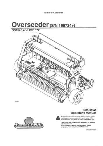 Kubota Land Pride Overseeder OS1548 OS1572 Operators Manual