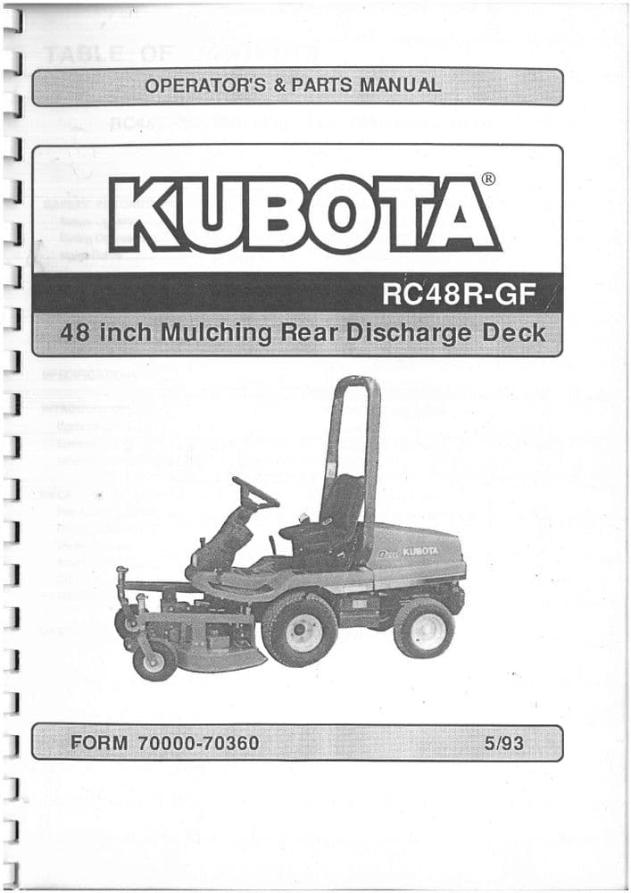 Kubota Rear Discharge Mulching Deck RC48R-GF Operators Manual & Spare ...