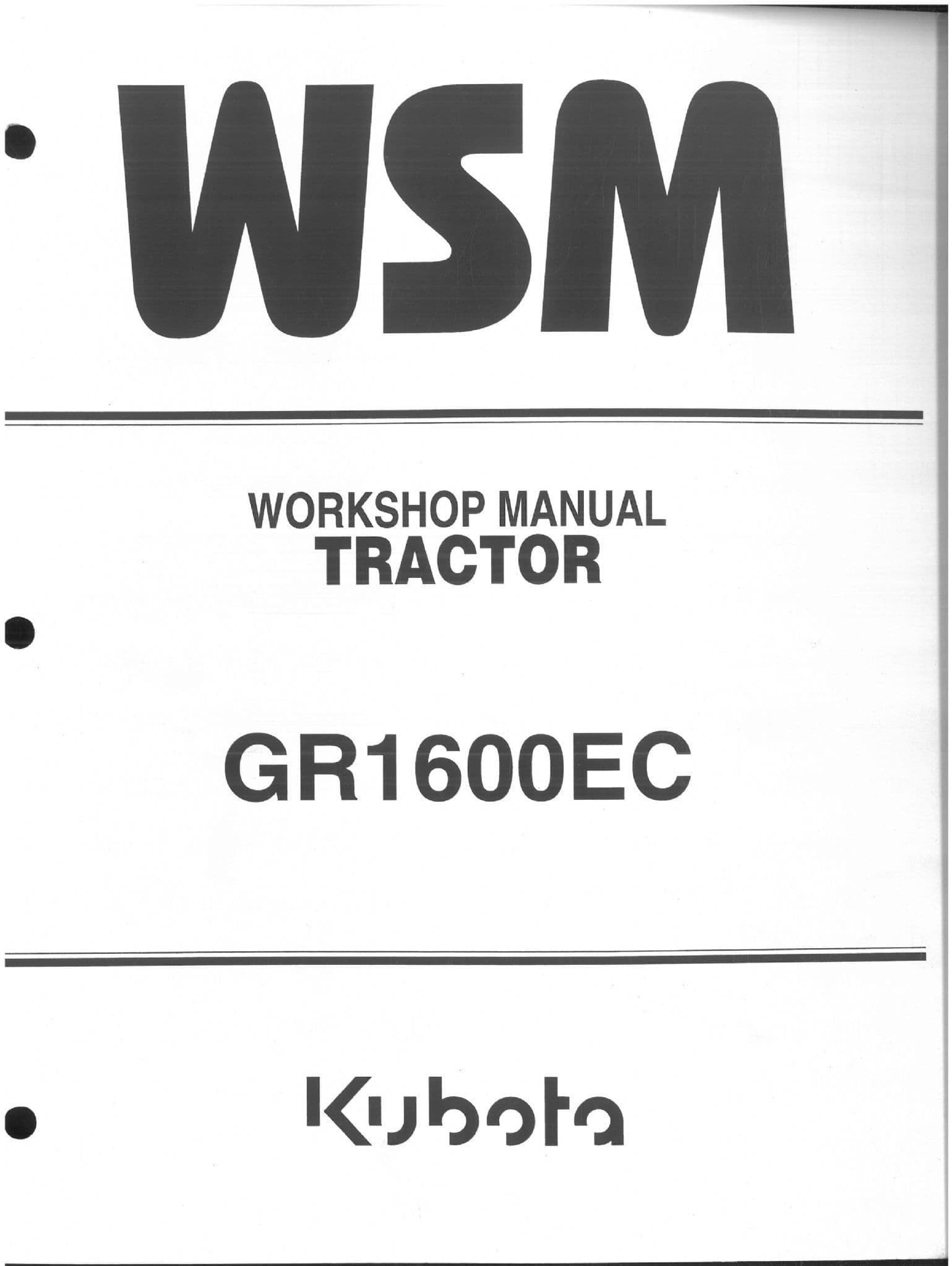 Kubota Ride On Mower GR1600EC Workshop Service Manual GR 1600 EC