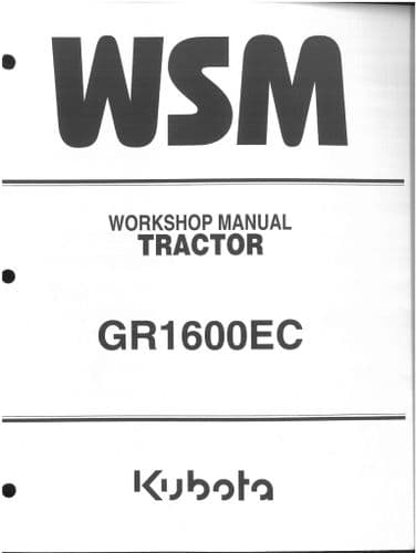 Kubota Ride On Mower GR1600EC Workshop Service Manual GR 1600 EC