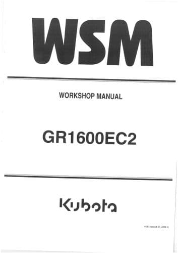 Kubota Ride On Mower GR1600EC2 Workshop Service Manual GR 1600 EC2