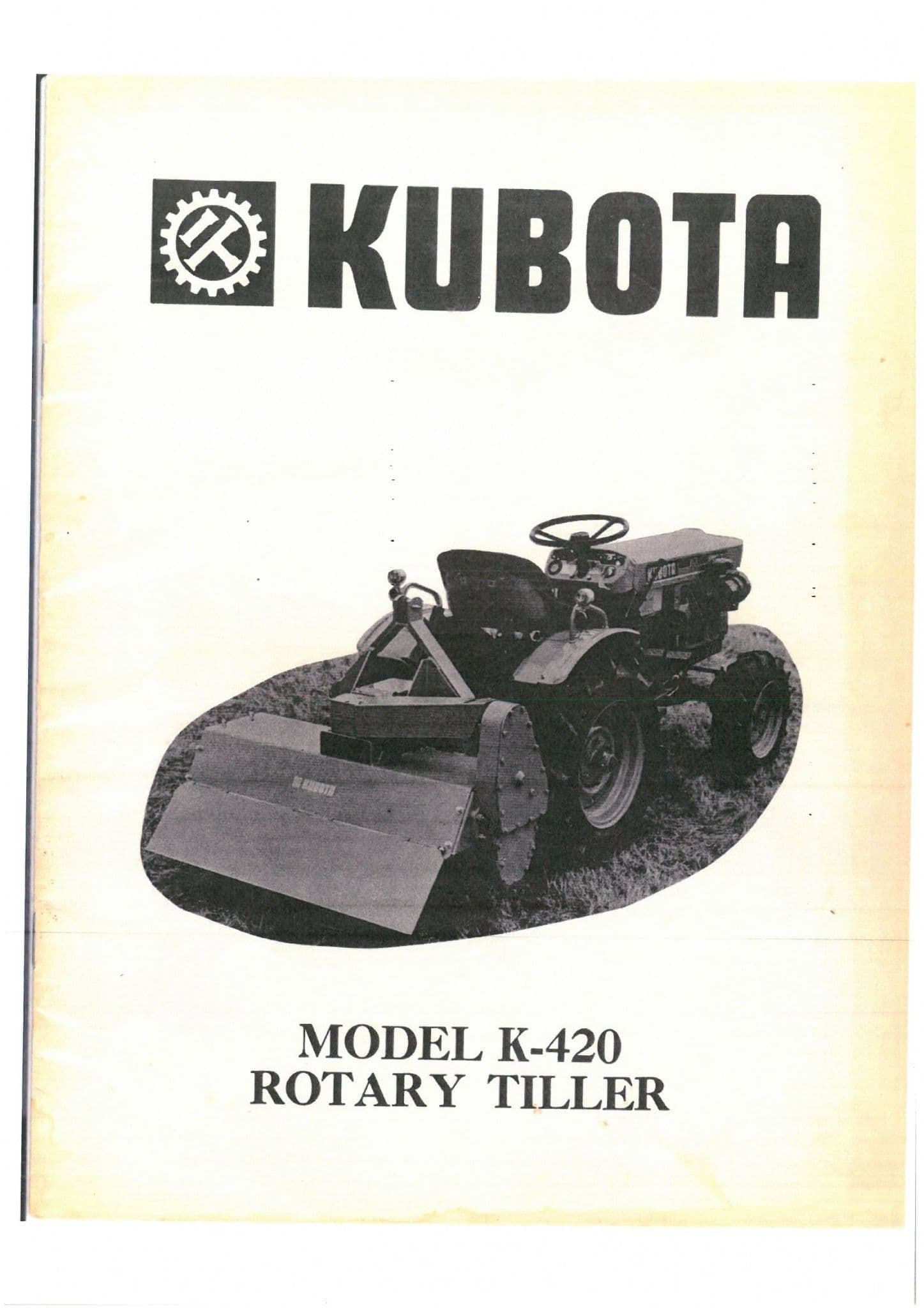 Kubota Rotary Tiller K420 Operators Manual
