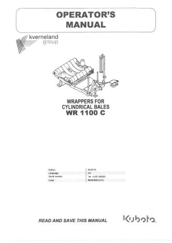 Kubota Round Bale Wrapper WR1100 Operators Manual