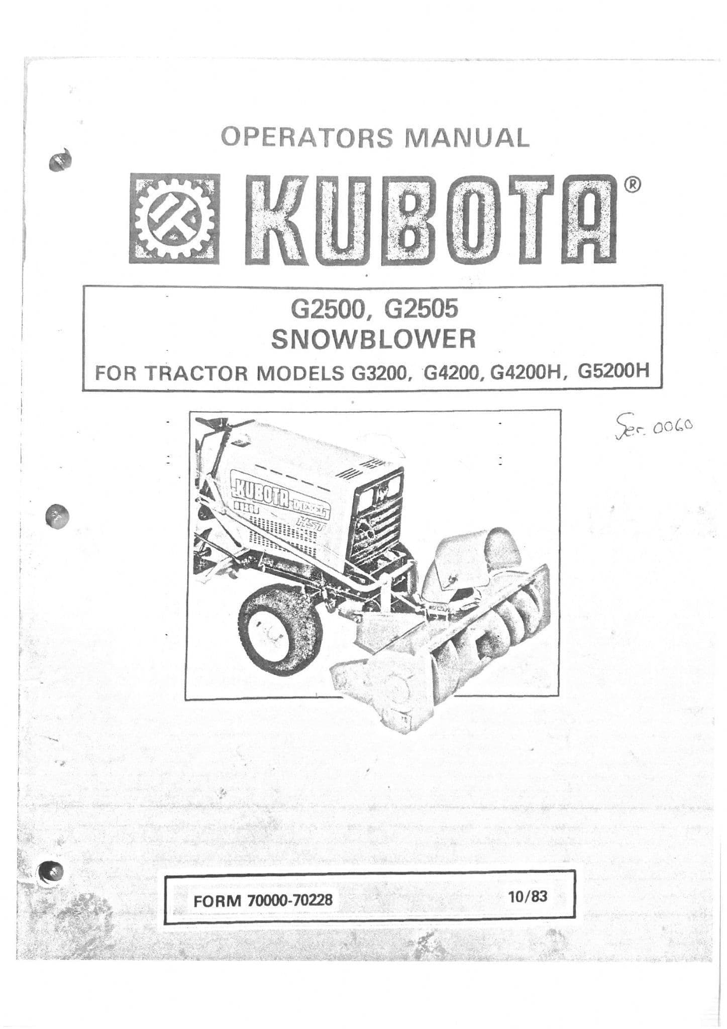 Kubota Snow Blower G2500 G2505 for Tractor G3200 G4200 G4200H G5200H