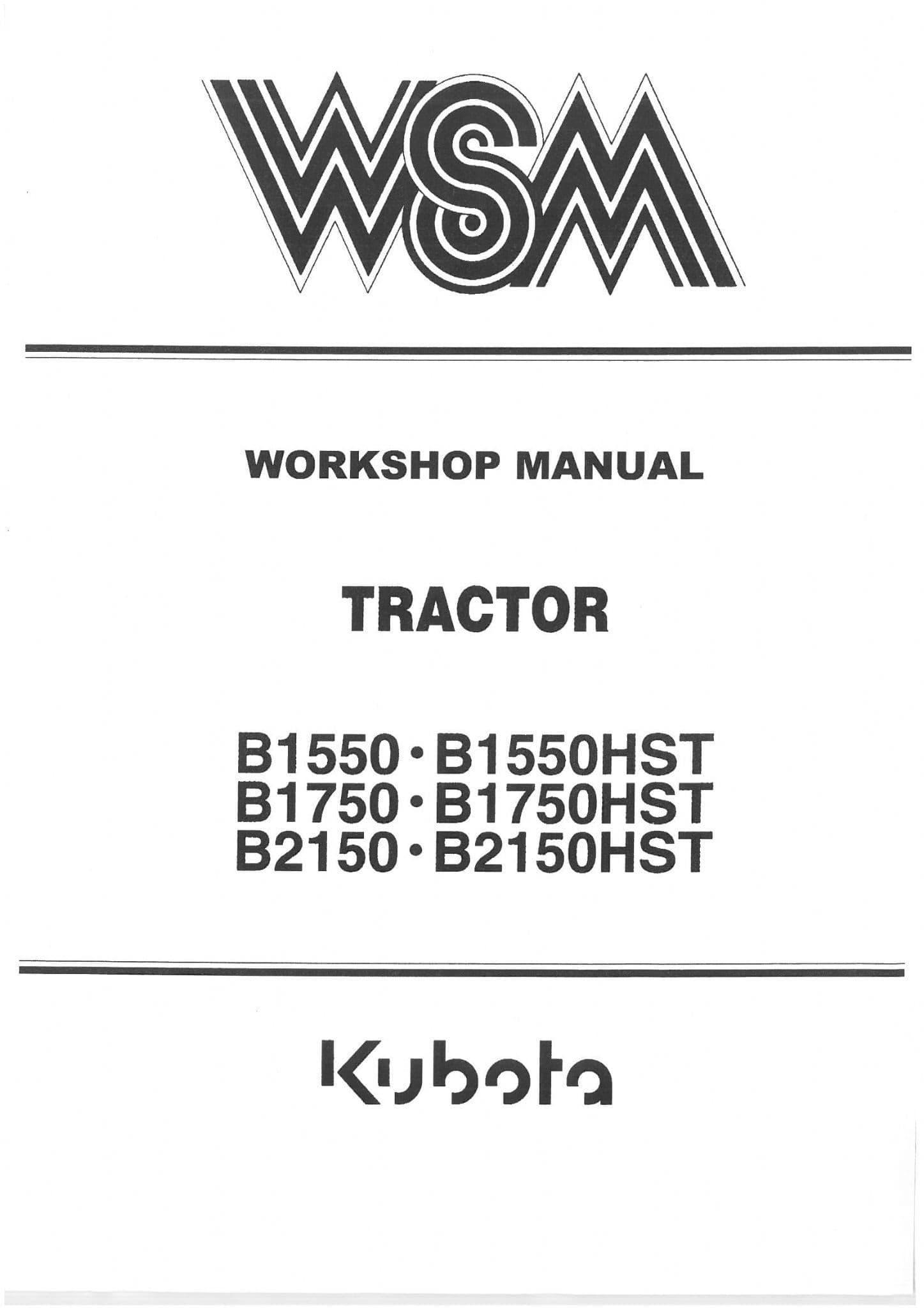 Kubota Tractor B1550 B1750 B2150 B1550HST B1750HST B2150HST