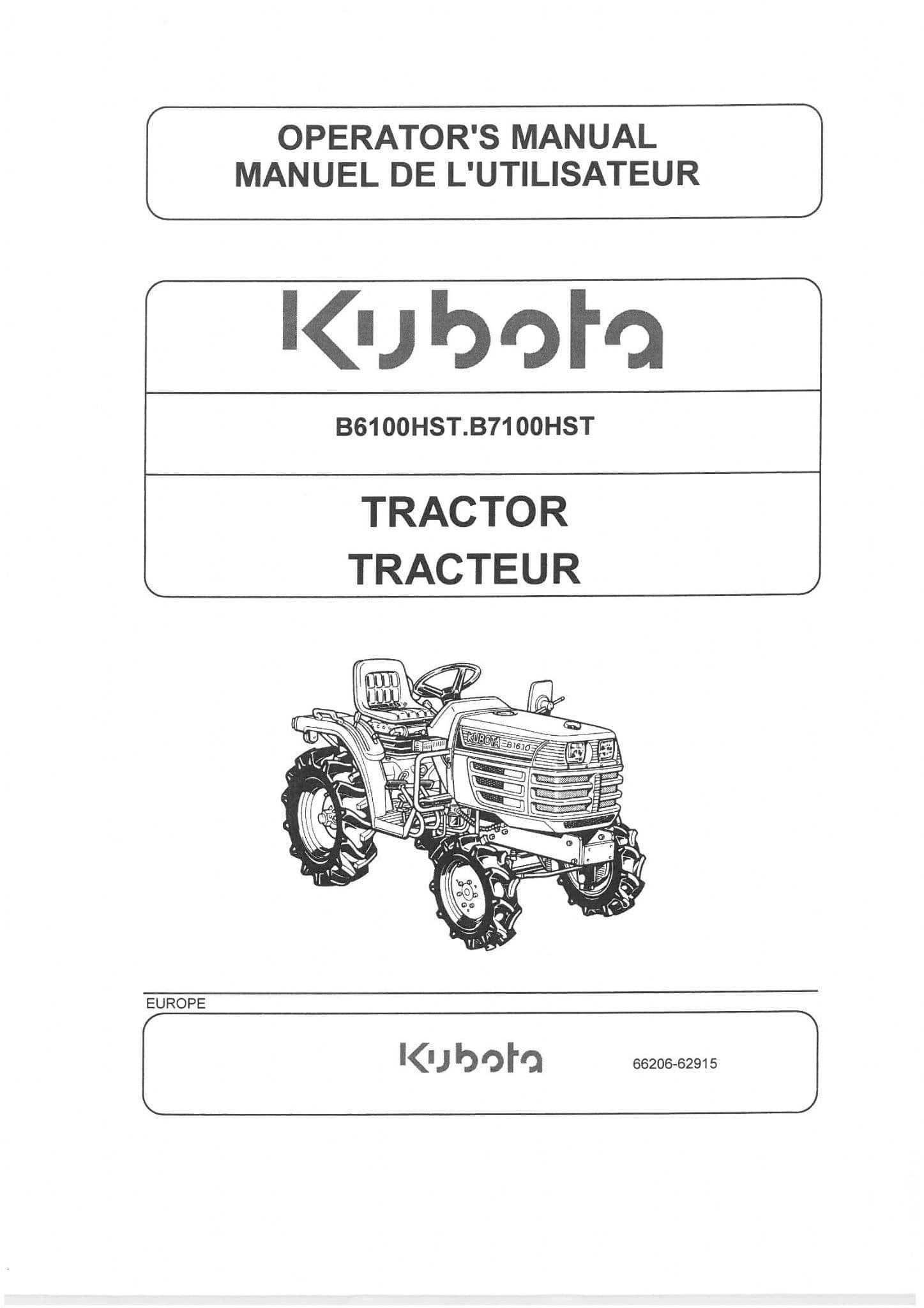 Kubota Tractor B6100HST B7100HST Operators Manual b 6100 7100 HST