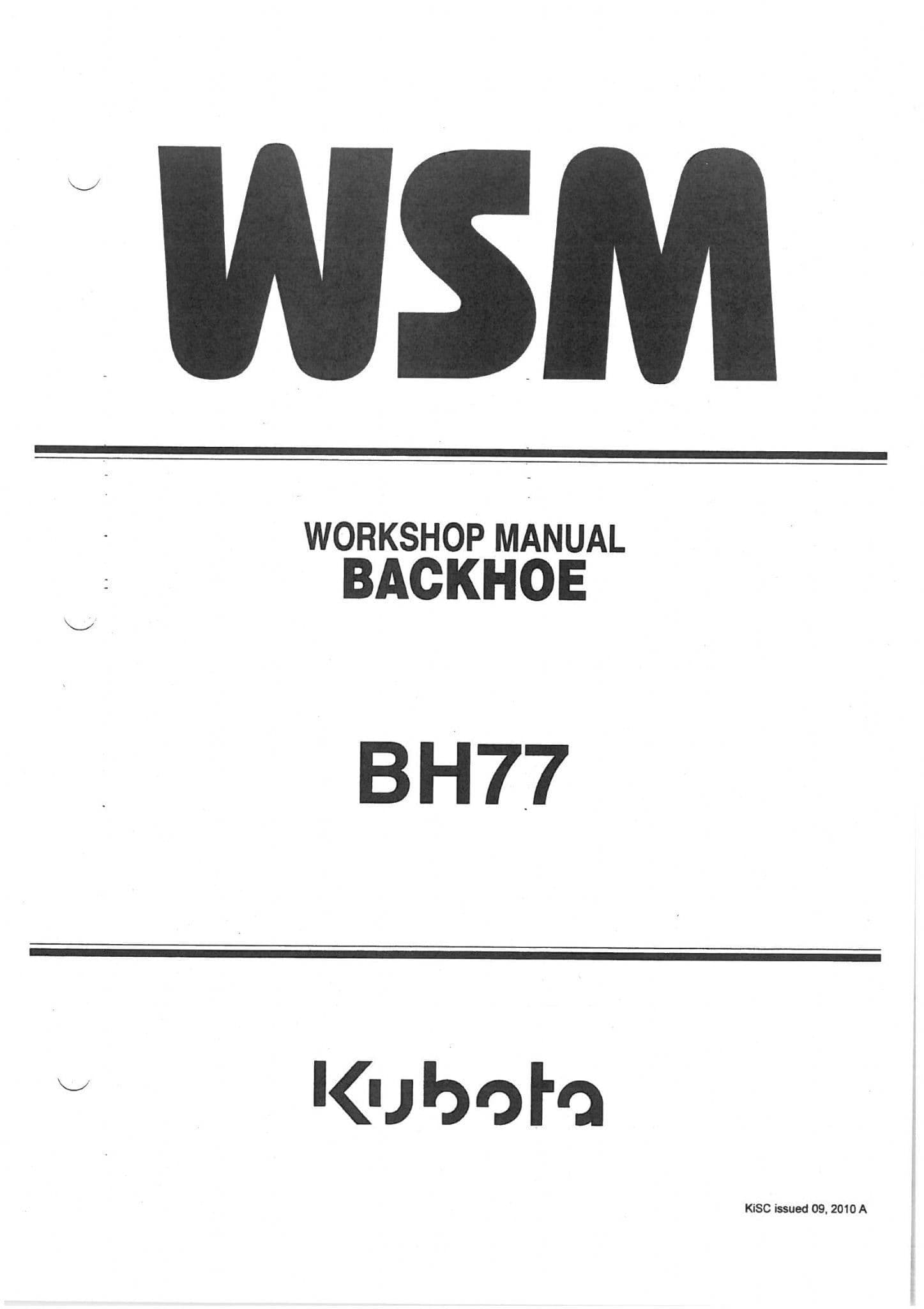 Kubota Tractor Backhoe BH77 Workshop Service Manual