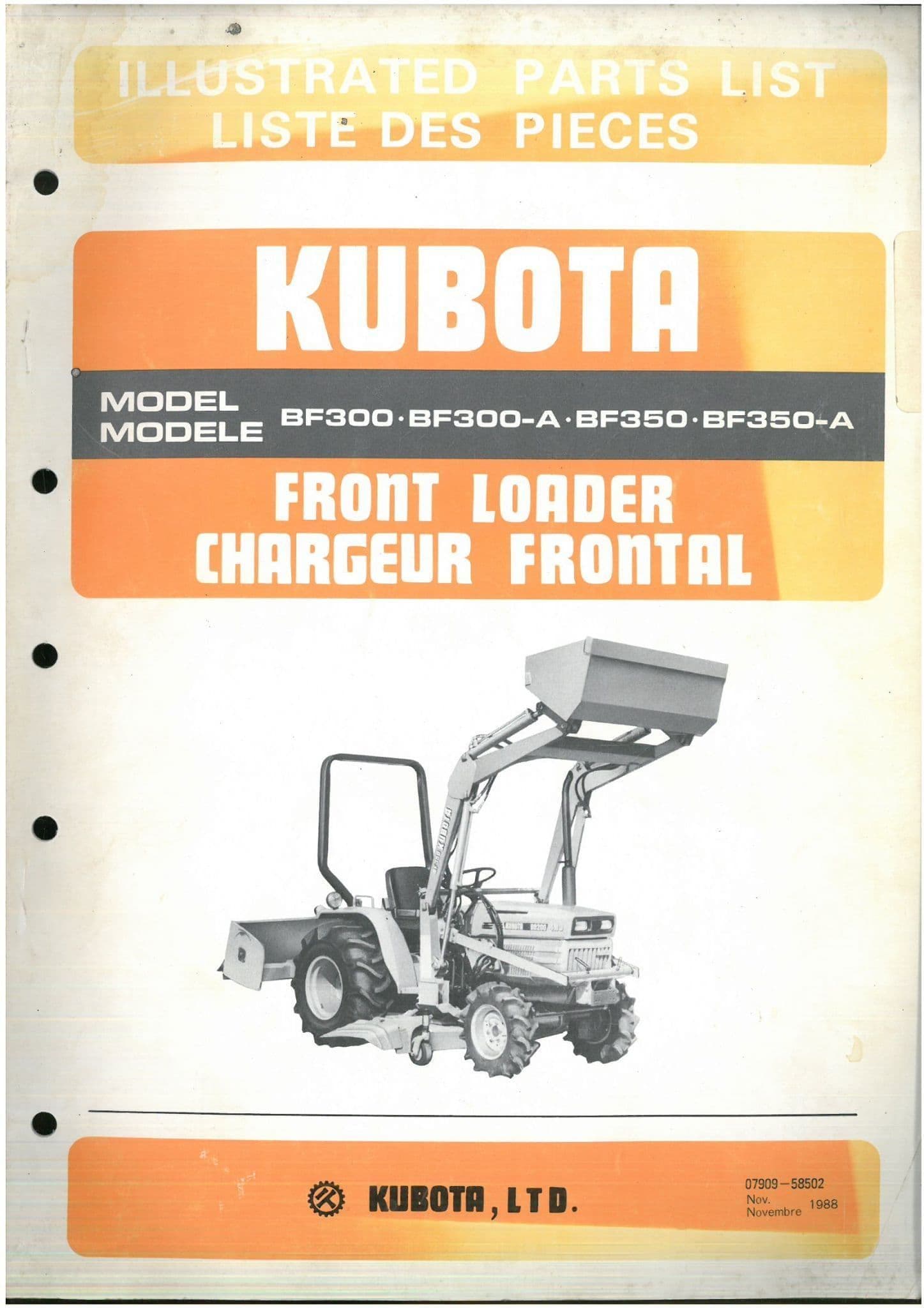Kubota Tractor Front Loader BF300 BF300-A BF350 BF350-A Parts Manual BF ...