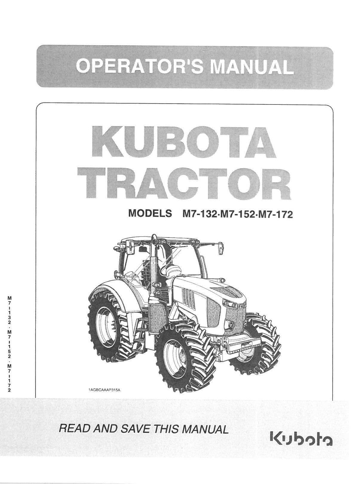 Kubota Tractor M7-132 M7-152 M7-172 Operators Manual