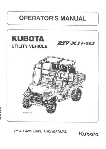 Kubota Utility Vehicle RTV-X1140 Operators Manual RTV X 1140