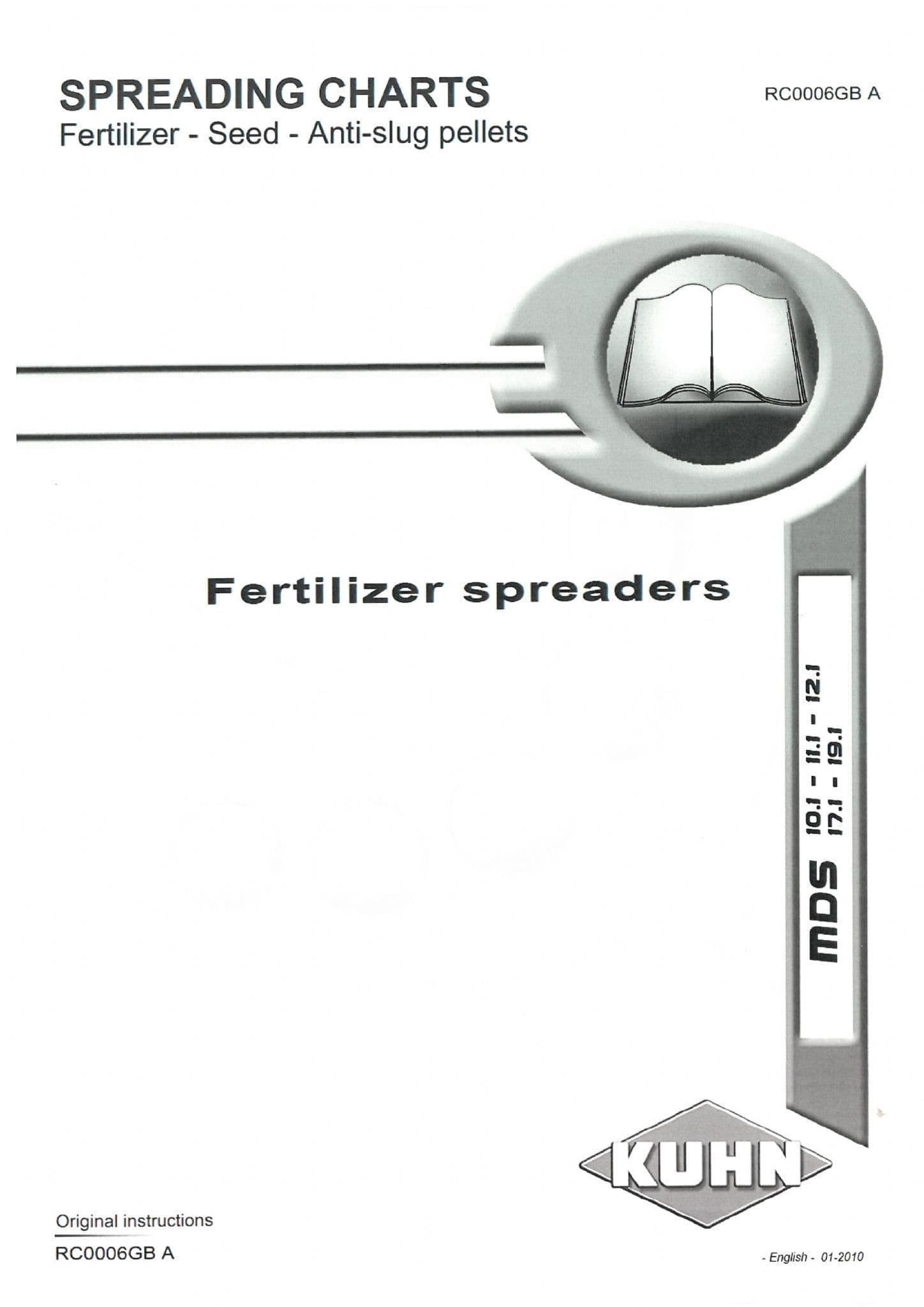 Kuhn Fertiliser Spreader MDS 10 1 11 1 12 1 17 1 19 1 Spreading Charts