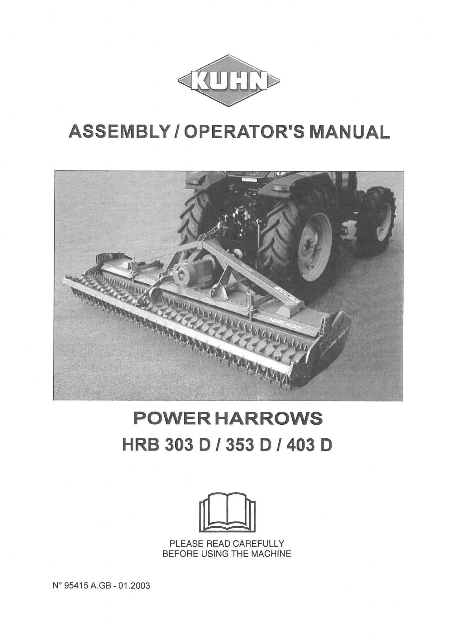Kuhn Power Harrow HRB303D HRB353D HRB403D Operators Manual - HRB303 HRB353 HRB403 D