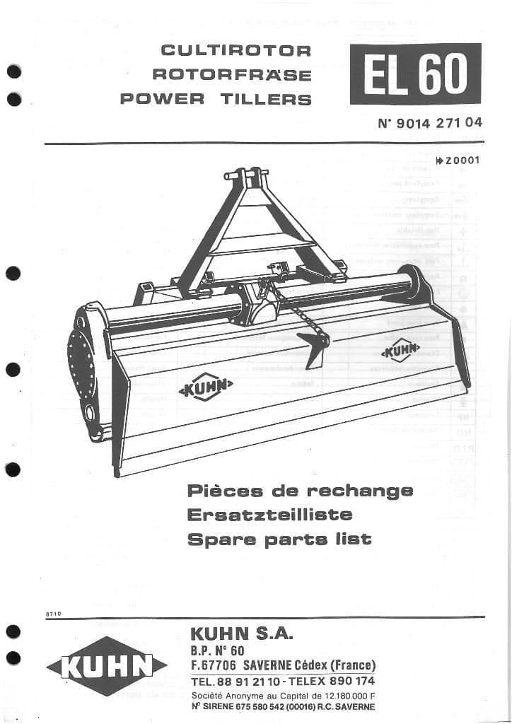 Kuhn Power Tiller EL60 Parts Manual EL 60