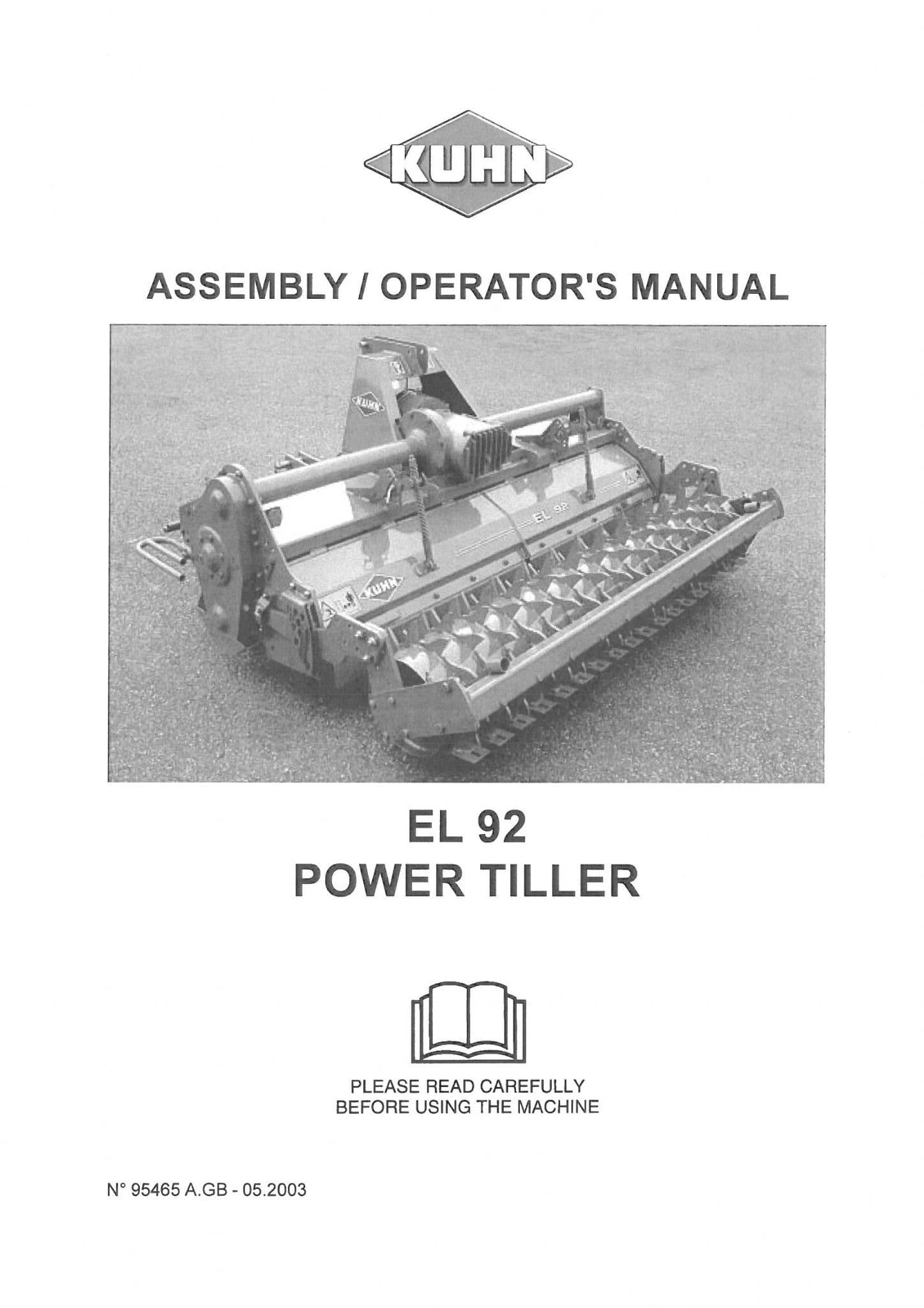 Kuhn Power Tiller EL92 Operators Manual