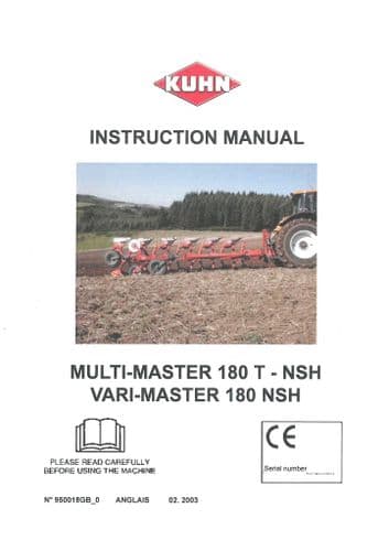 Kuhn Reversible Plough Multi-Master 180 T-NSH & Vari-Master 180 NSH Operators Manual