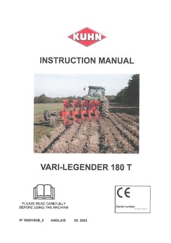 Kuhn Reversible Plough Vari-Legender 180 T Operators Manual