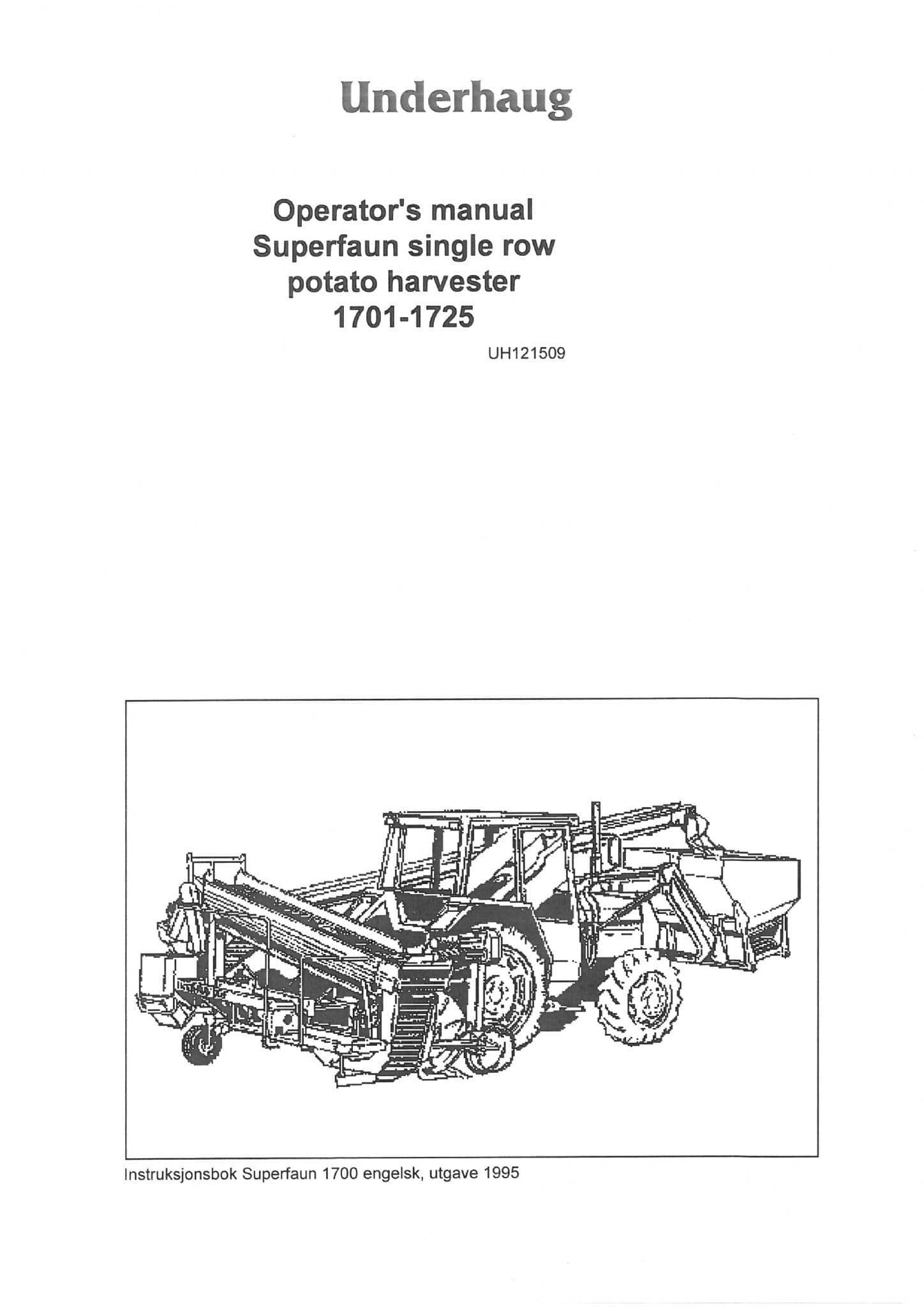 Kverneland 2 Row Potato Harvester UN1701 UN1720 UN1723 UN1724 UN1725 Operators Manual