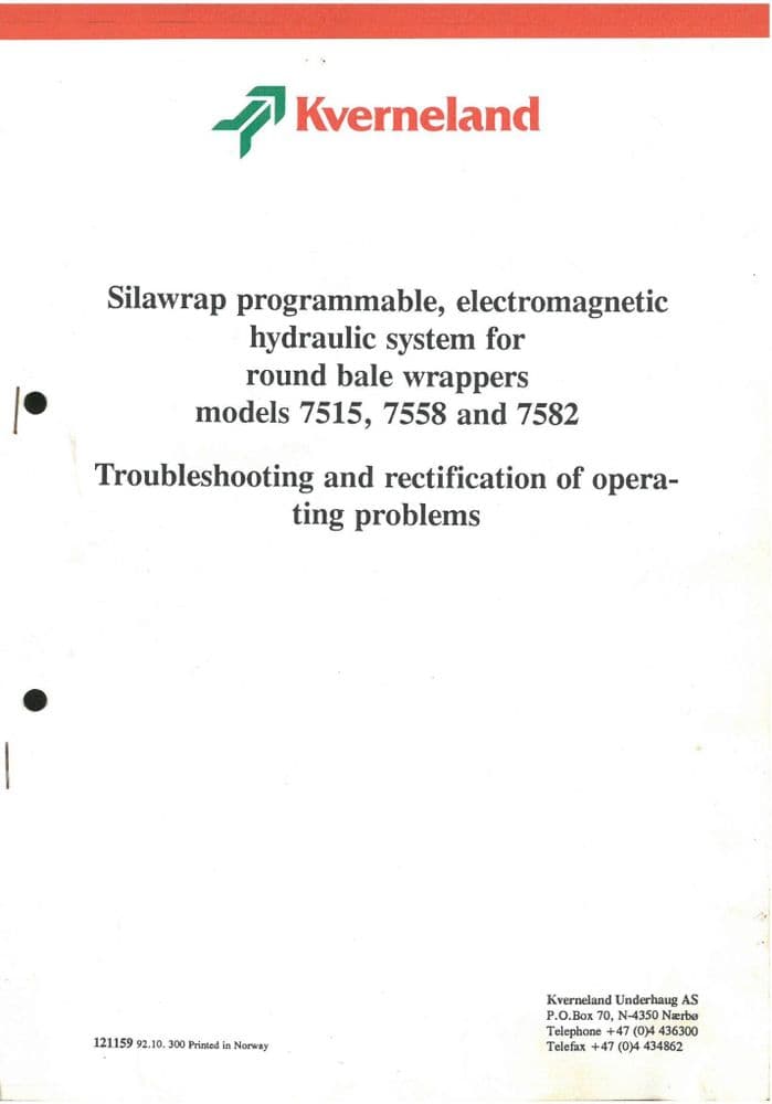 Kverneland Bale Wrapper 7515 7558 7582 Programmable Electromagnetic ...