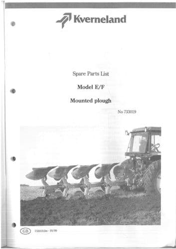 Kverneland Mounted Plough Model E/F 80 110 160 Parts Manual