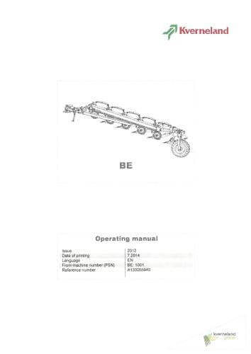 Kverneland Plough BE85 BE100 BE115 Operators Manual