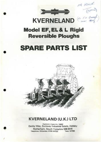 Kverneland Reversible Plough Model EF, EL & L Parts Manual
