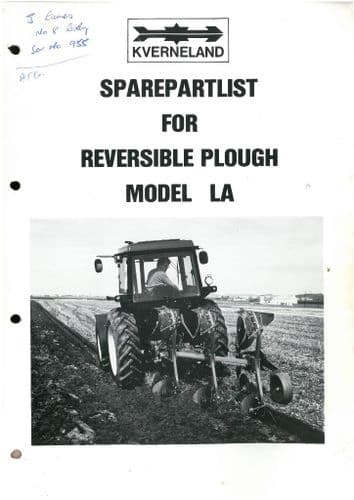 Kverneland Reversible Plough Model LA Parts Manual