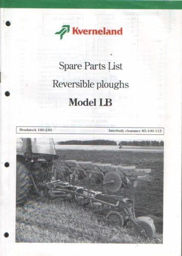Kverneland Reversible Plough Model LB160 & LB240 Parts Manual