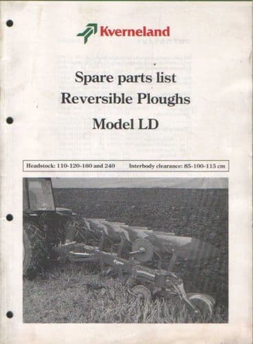 Kverneland Reversible Plough Model LD110 LD120 LD160 LD240 Parts Manual