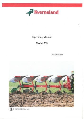 Kverneland Reversible Plough Model VD Operators Manual - VD85 VD95 VD100