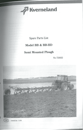 Kverneland Semi Mounted Plough BB & BB-HD Parts Manual