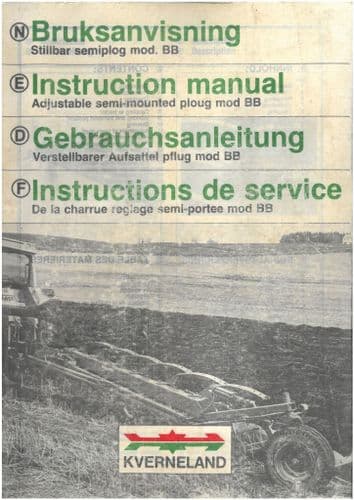 Kverneland Semi-Mounted Plough Model BB Operators Manual