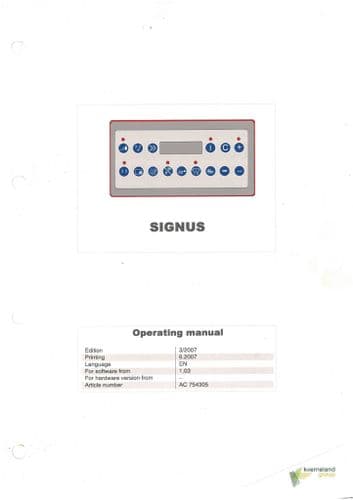 Kverneland Signus Control Box Operators Manual