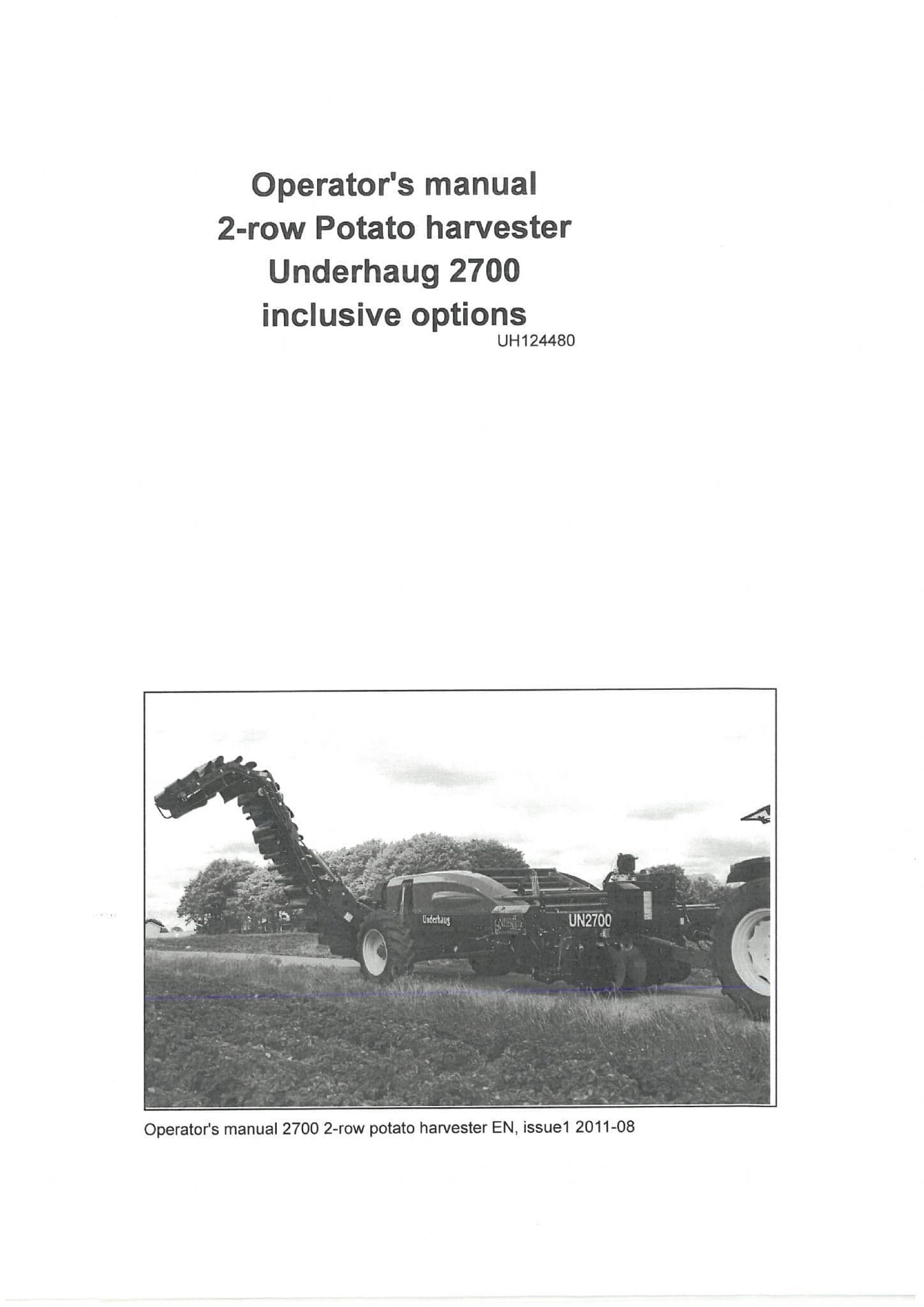 Kverneland Underhaug 2 Row Potato Harvester UN2700 Operators Manual