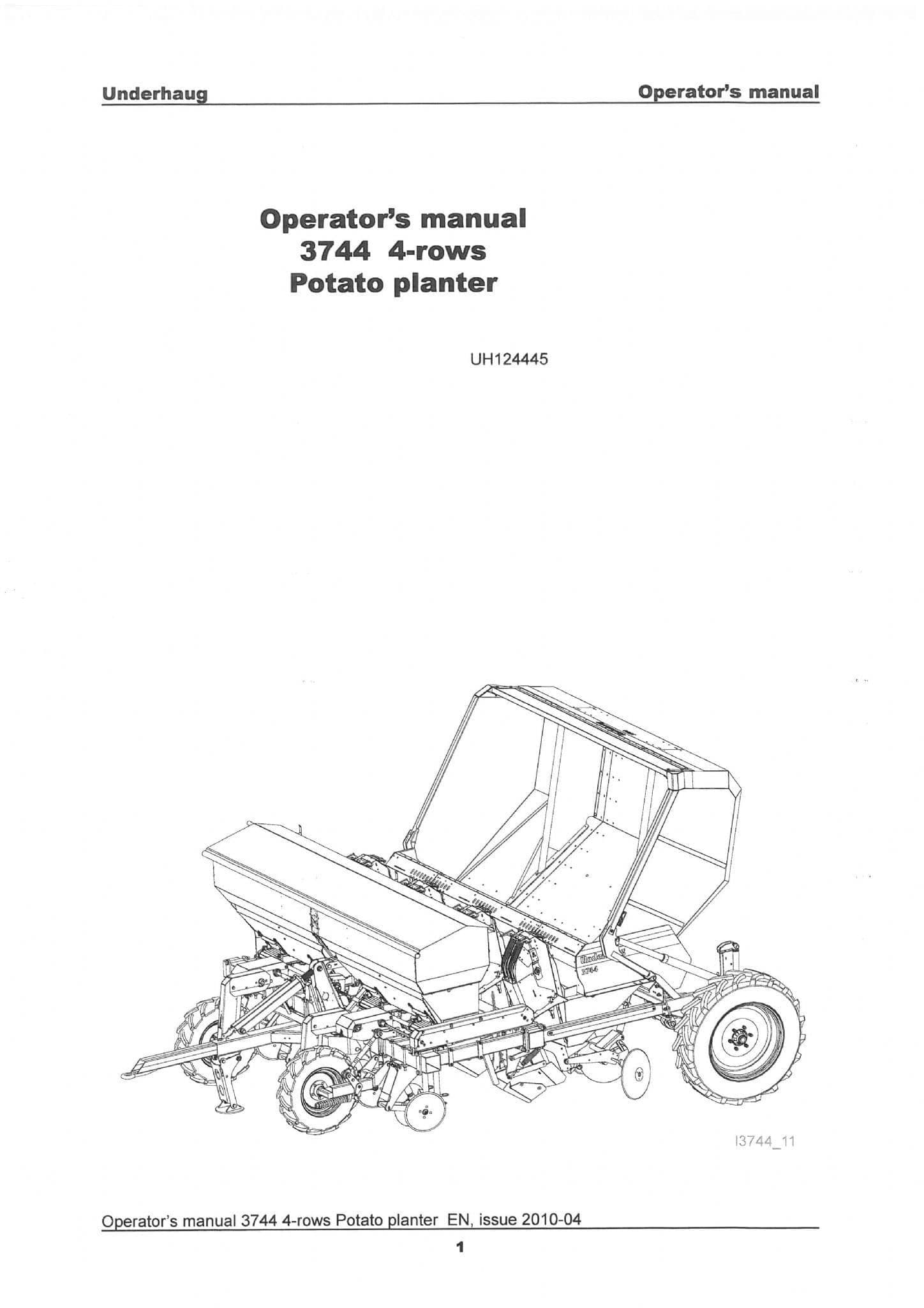 Kverneland Underhaug Four Row Potato Planter 3744 Operators Manual