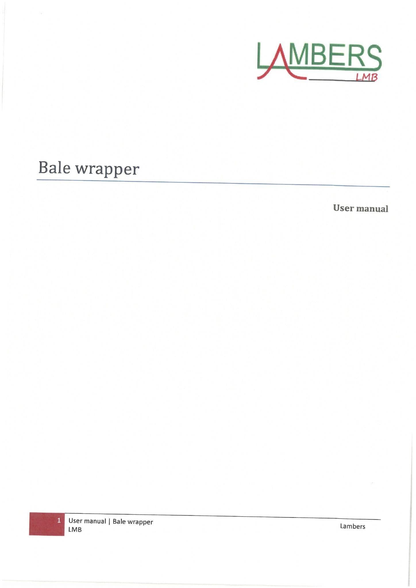 Lambers Bale Wrapper 2301 Operators Manual