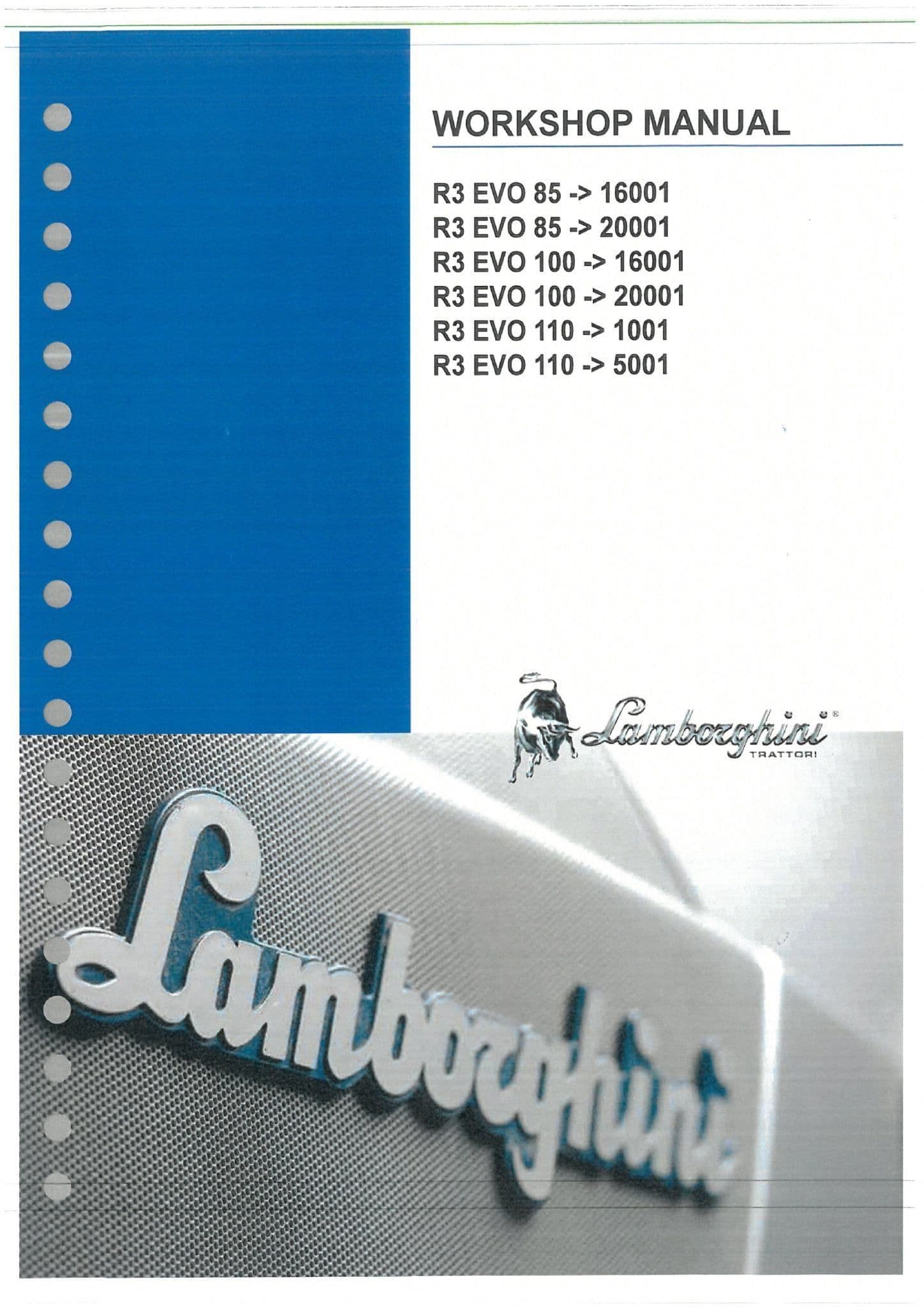 Lamborghini Tractor R3 EVO 85 100 110 Workshop Service Manual