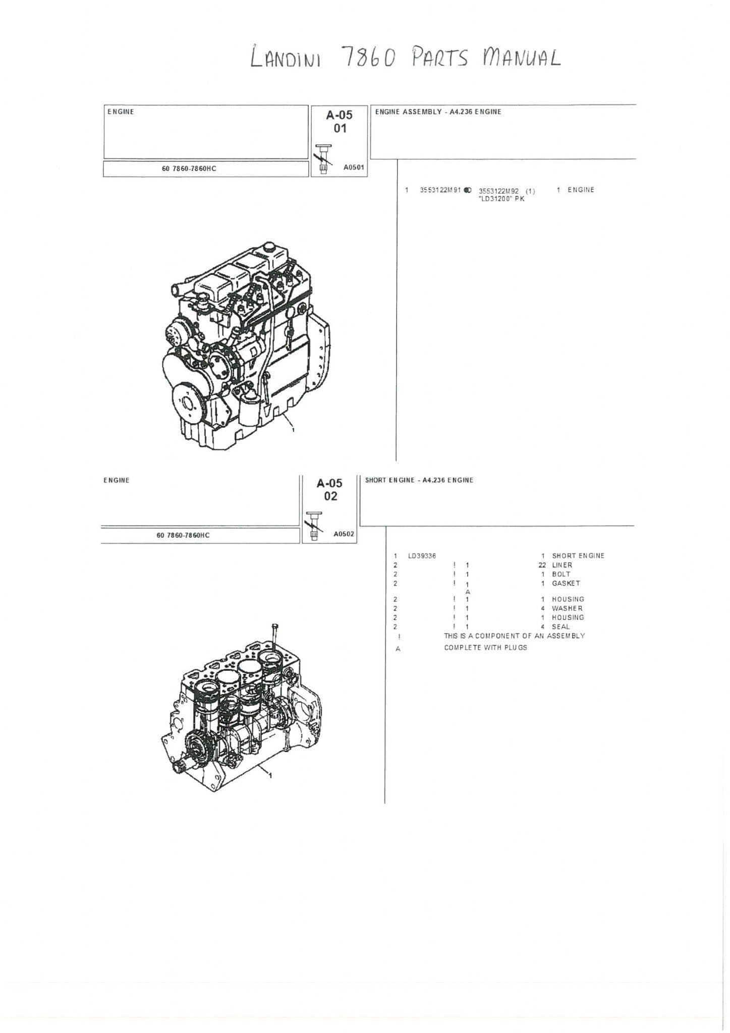 Landini Tractor 7860 Parts Manual